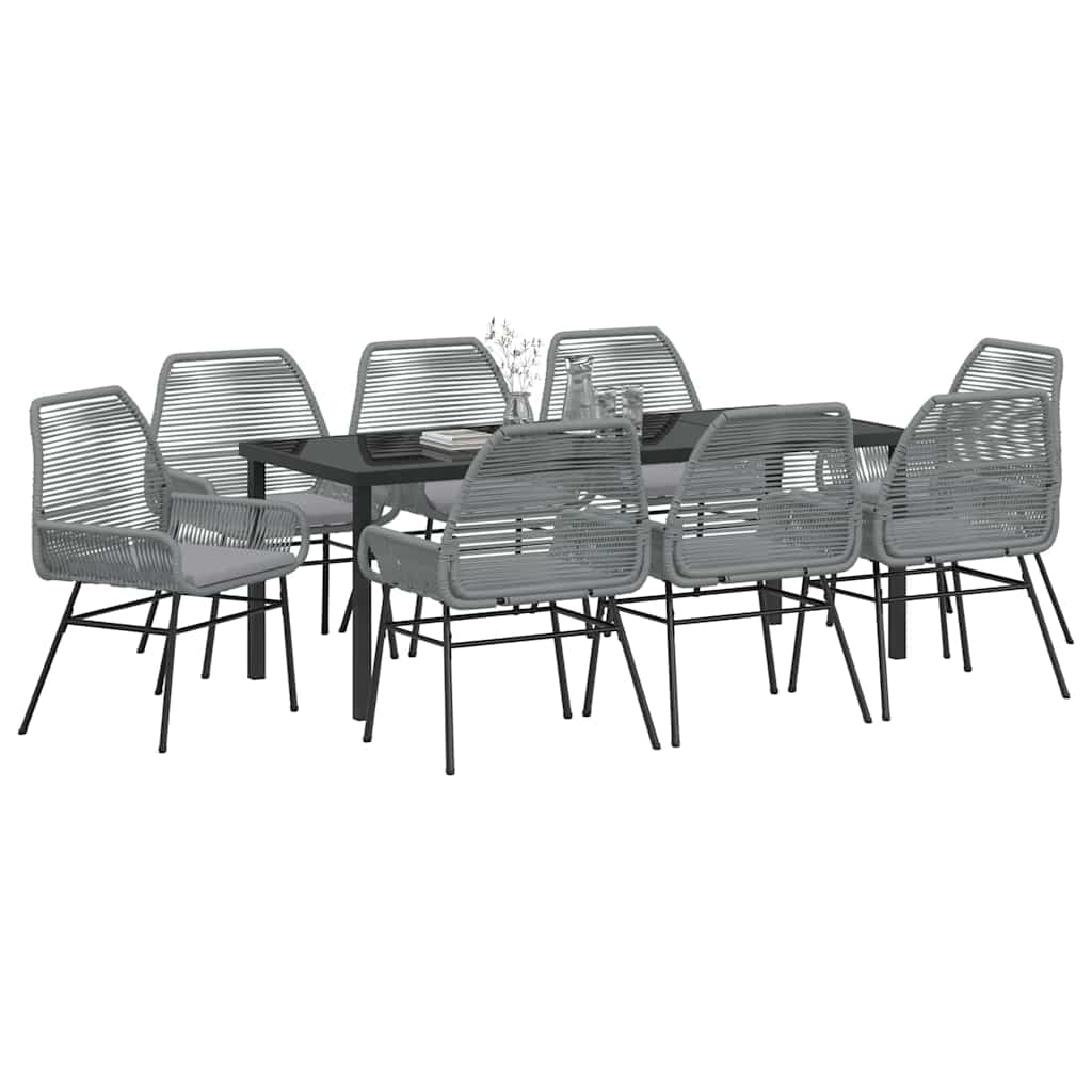 vidaXL Zestaw do jadalni w ogrodzie z poduszką 9 pcs Szary polirattan
