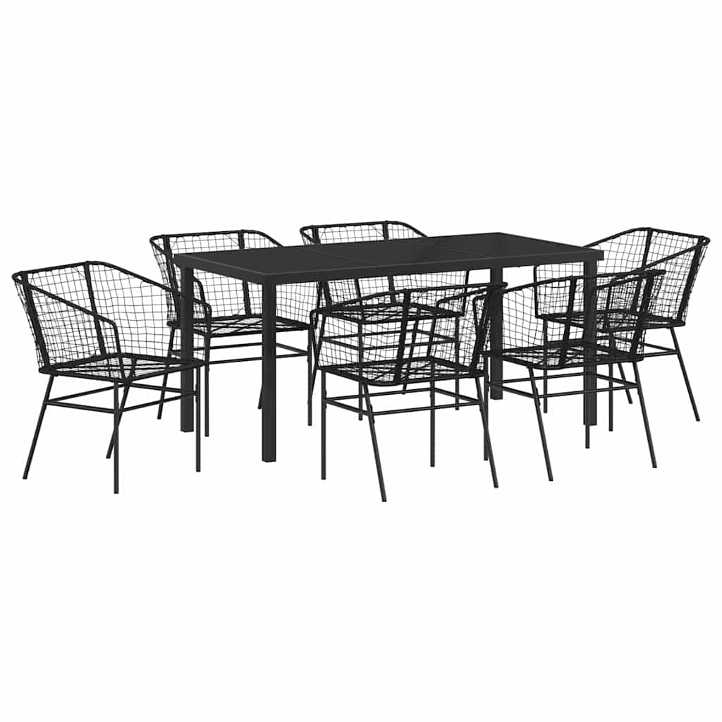 vidaXL Zestaw do jadalni w ogrodzie 7 pcs Czarny polirattan
