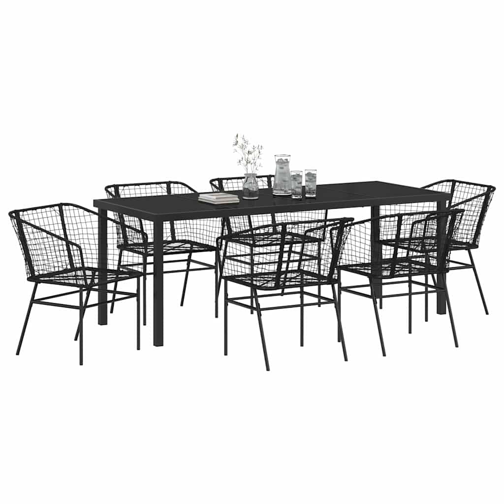 vidaXL Zestaw do jadalni w ogrodzie 7 pcs Czarny polirattan