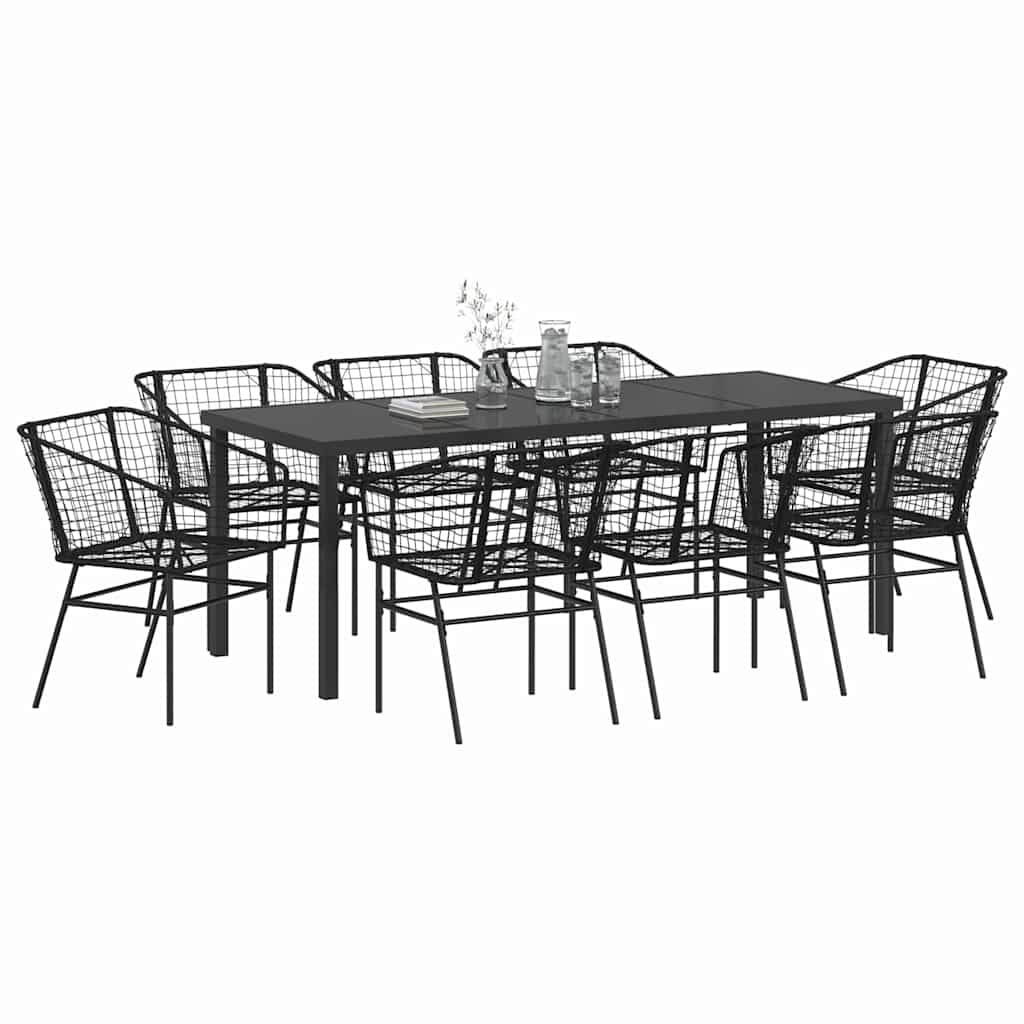 vidaXL Zestaw do jadalni w ogrodzie 9 pcs Czarny polirattan
