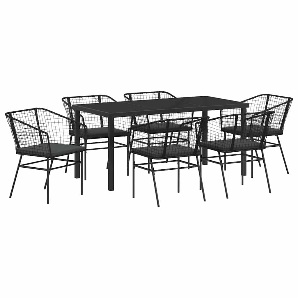 vidaXL Zestaw do jadalni w ogrodzie 7 pcs Czarny polirattan