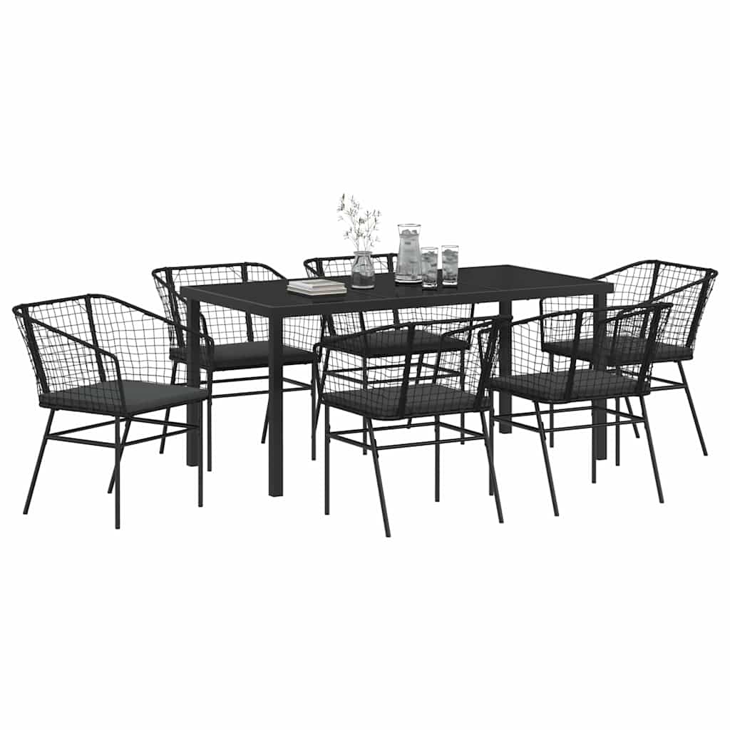 vidaXL Zestaw do jadalni w ogrodzie 7 pcs Czarny polirattan