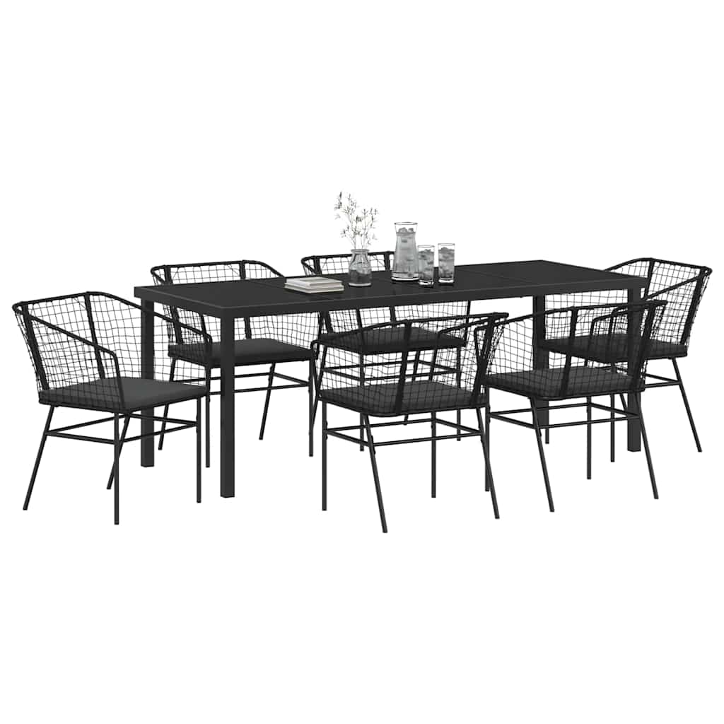 vidaXL Zestaw do jadalni w ogrodzie 7 pcs Czarny polirattan