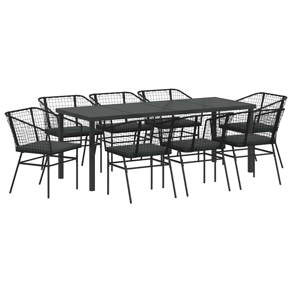 vidaXL Zestaw do jadalni w ogrodzie 9 pcs Czarny polirattan