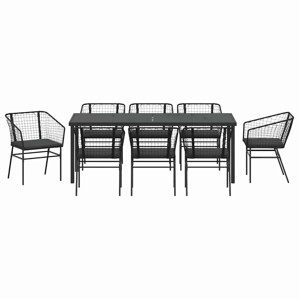 vidaXL Zestaw do jadalni w ogrodzie 9 pcs Czarny polirattan