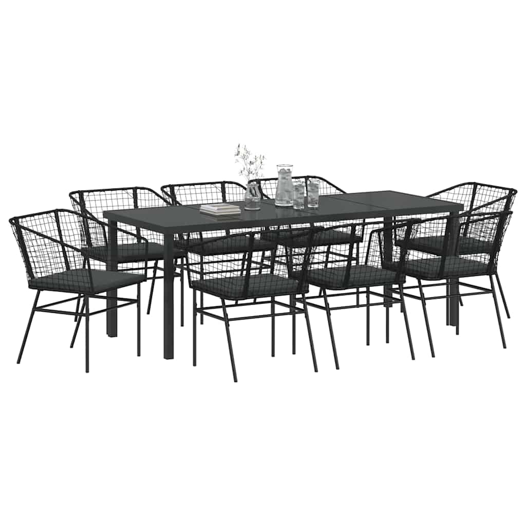 vidaXL Zestaw do jadalni w ogrodzie 9 pcs Czarny polirattan