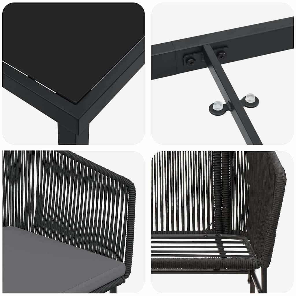vidaXL Zestaw do jadalni w ogrodzie z poduszką 3 pcs Czarny
