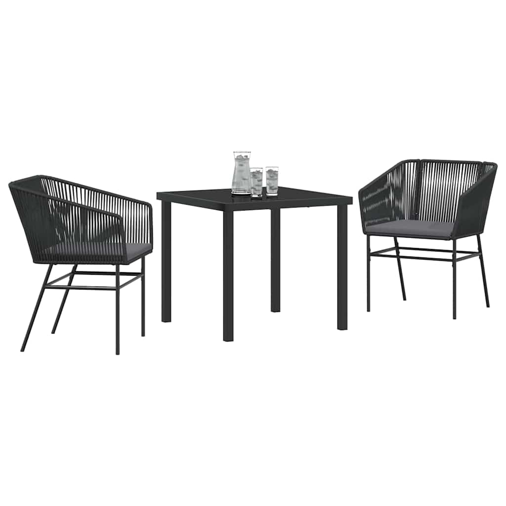 vidaXL Zestaw do jadalni w ogrodzie z poduszką 3 pcs Czarny