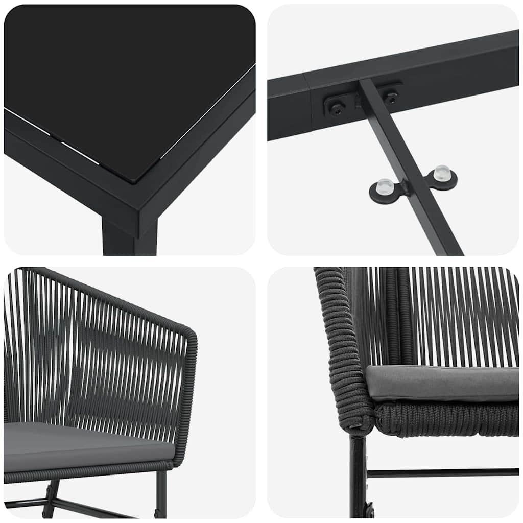 vidaXL Zestaw do jadalni w ogrodzie z poduszką 5 pcs Czarny