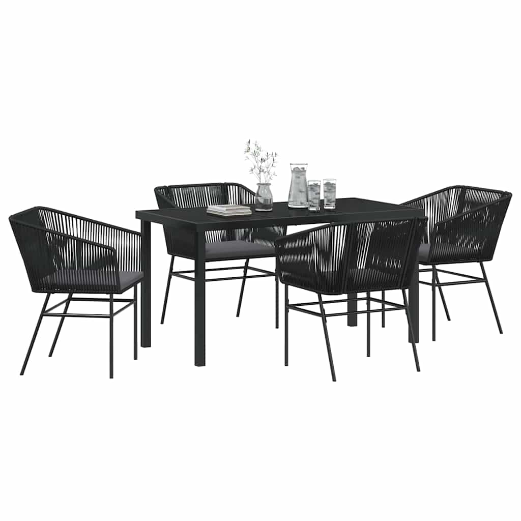 vidaXL Zestaw do jadalni w ogrodzie z poduszką 5 pcs Czarny
