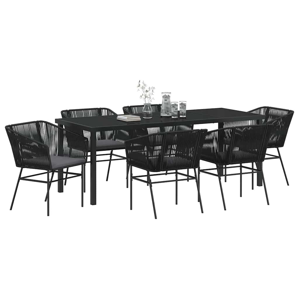 vidaXL Zestaw do jadalni w ogrodzie z poduszką 7 pcs Czarny