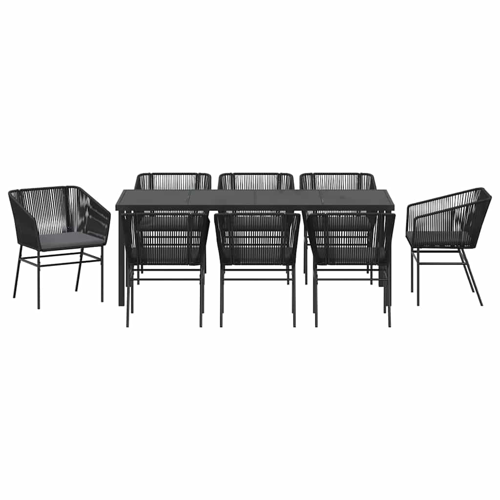 vidaXL Zestaw do jadalni w ogrodzie z poduszką 9 pcs Czarny