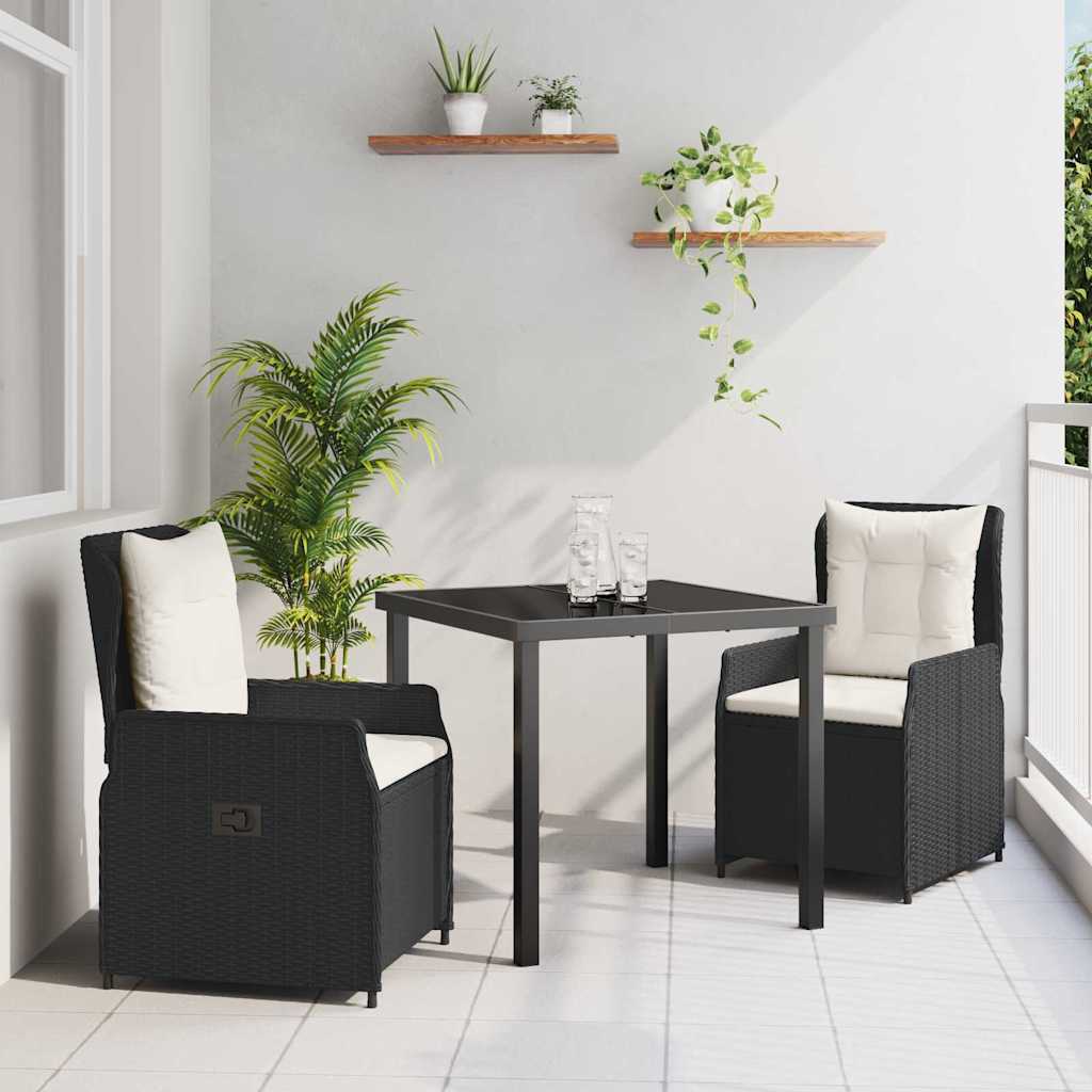 vidaXL Zestaw do jadalni w ogrodzie 3 pcs Czarny polirattan