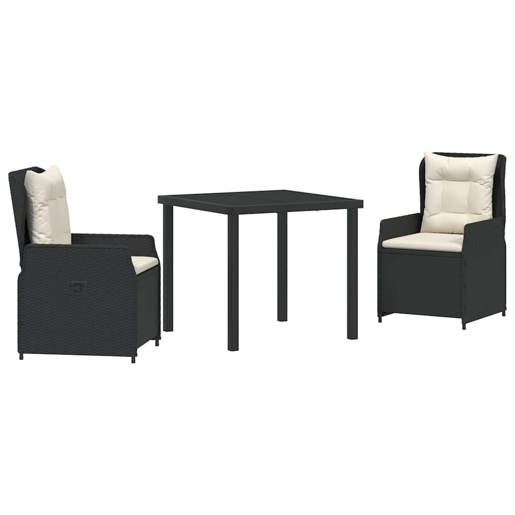 vidaXL Zestaw do jadalni w ogrodzie 3 pcs Czarny polirattan