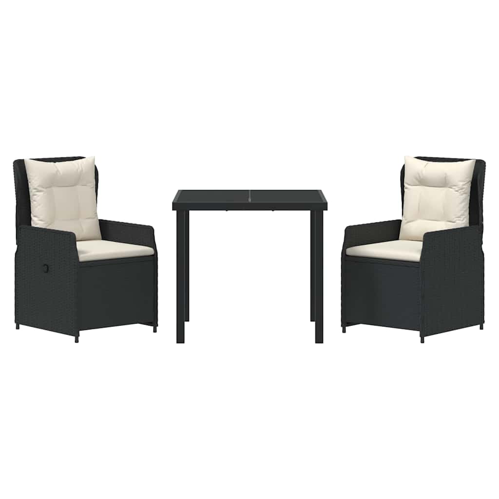 vidaXL Zestaw do jadalni w ogrodzie 3 pcs Czarny polirattan