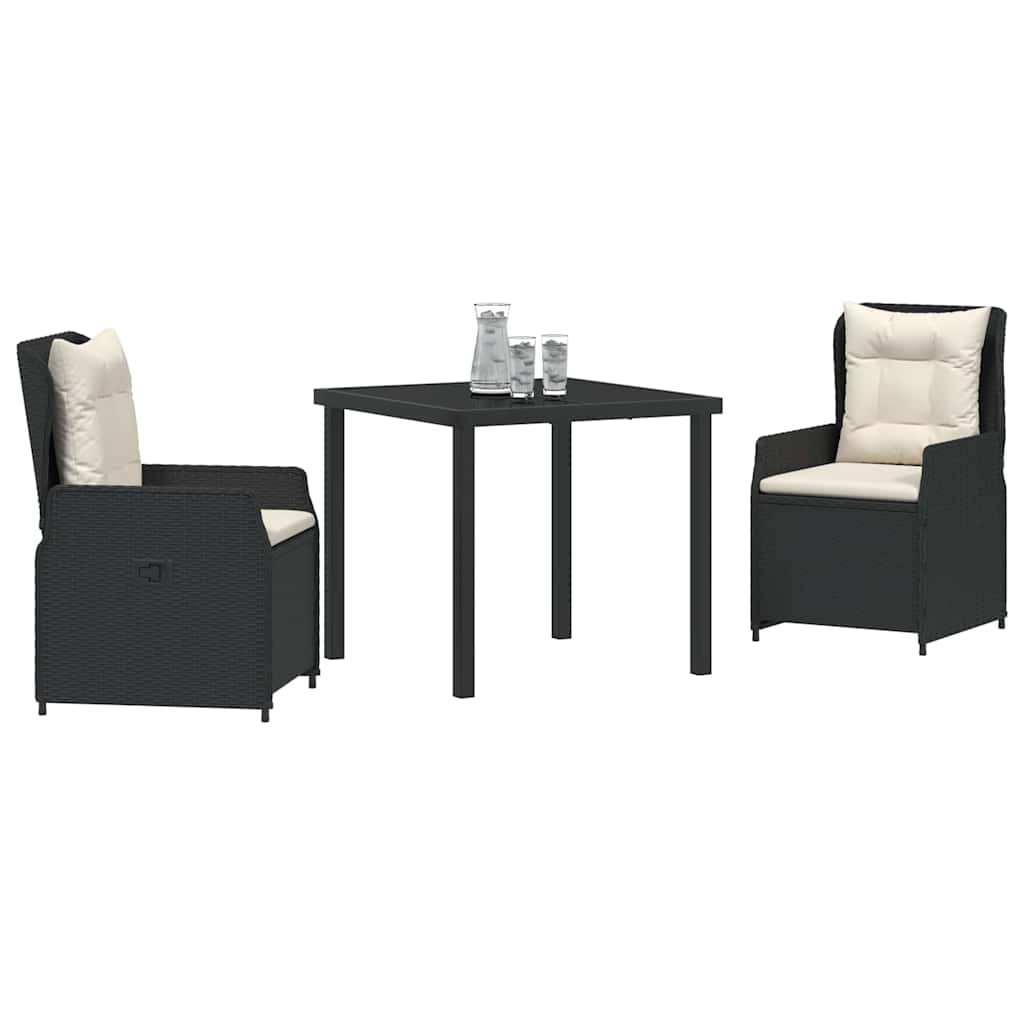 vidaXL Zestaw do jadalni w ogrodzie 3 pcs Czarny polirattan