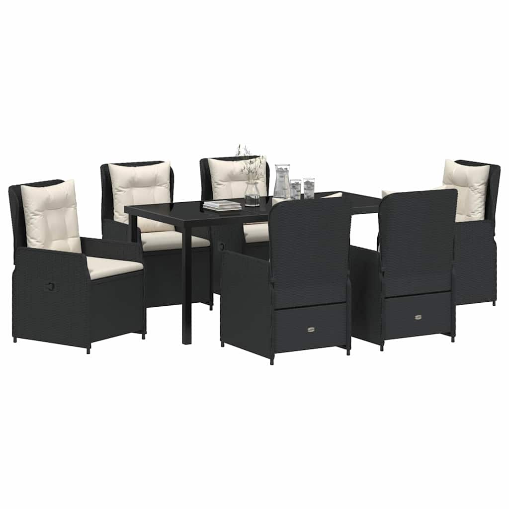 vidaXL Zestaw do jadalni w ogrodzie 7 pcs Czarny polirattan