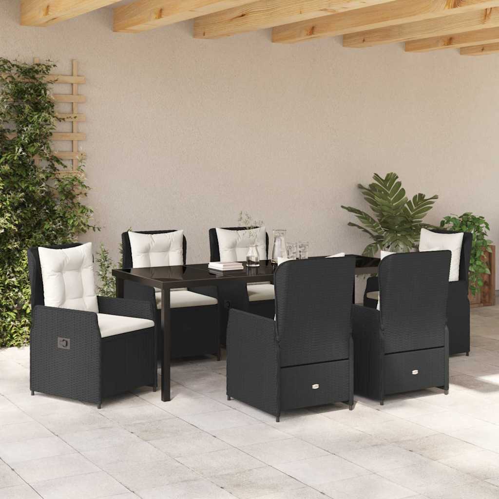 vidaXL Zestaw do jadalni w ogrodzie 7 pcs Czarny polirattan