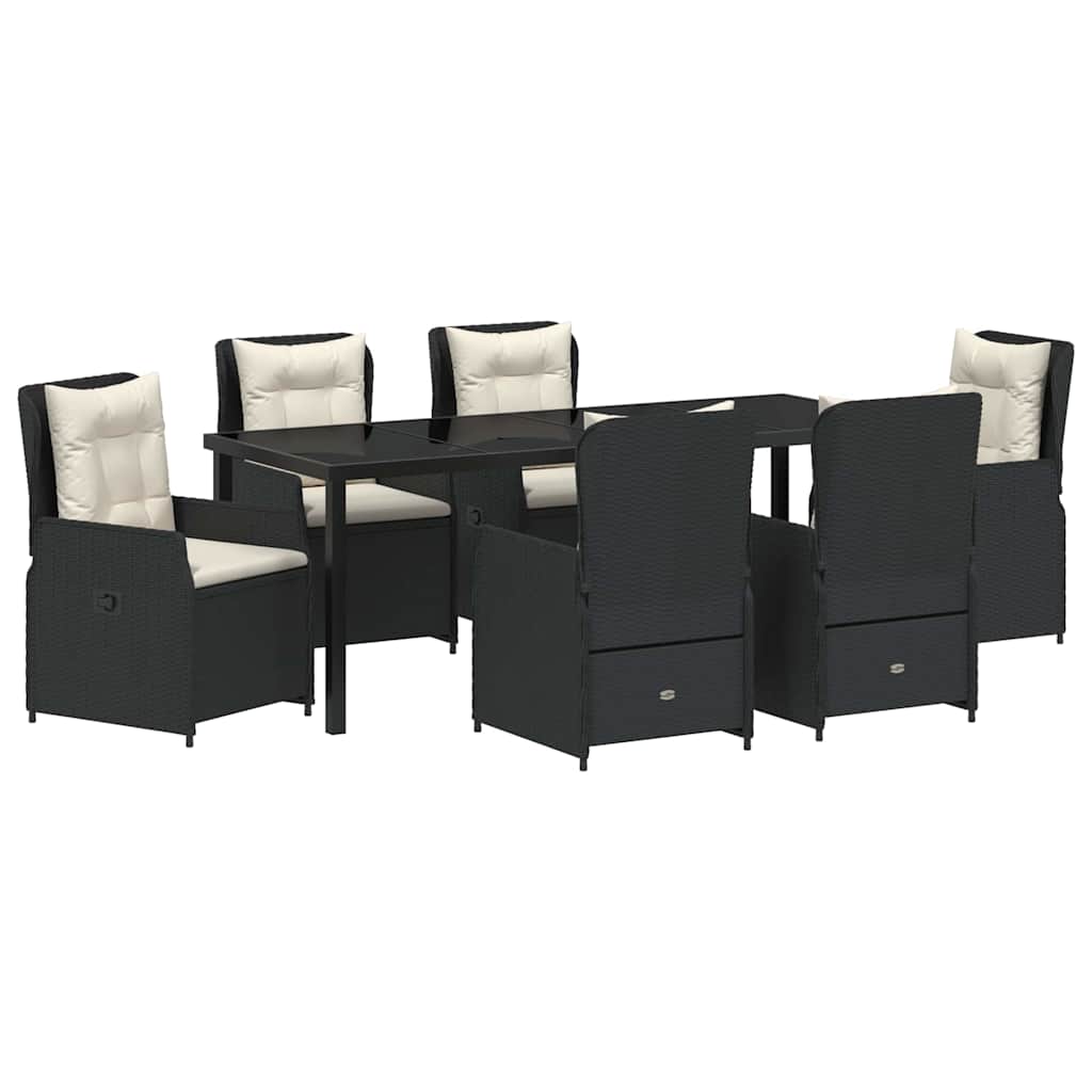 vidaXL Zestaw do jadalni w ogrodzie 7 pcs Czarny polirattan