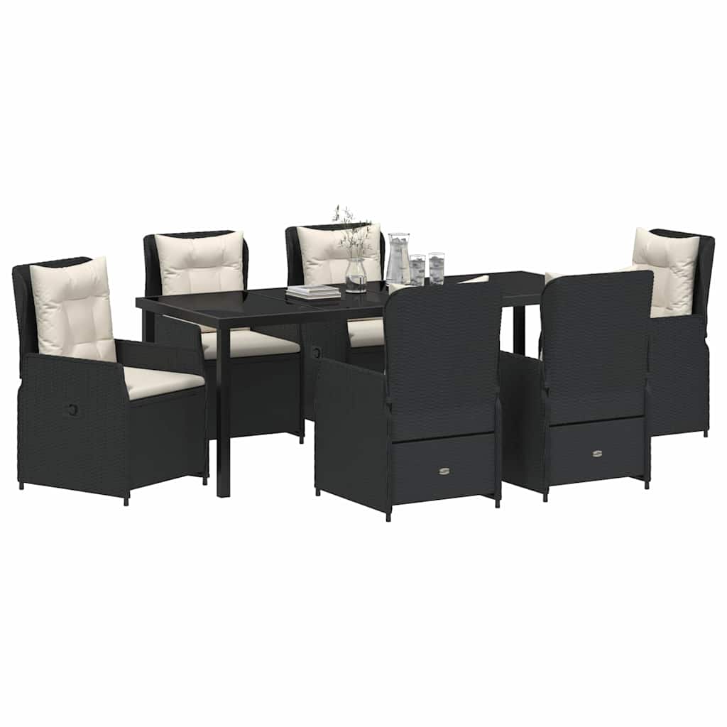 vidaXL Zestaw do jadalni w ogrodzie 7 pcs Czarny polirattan