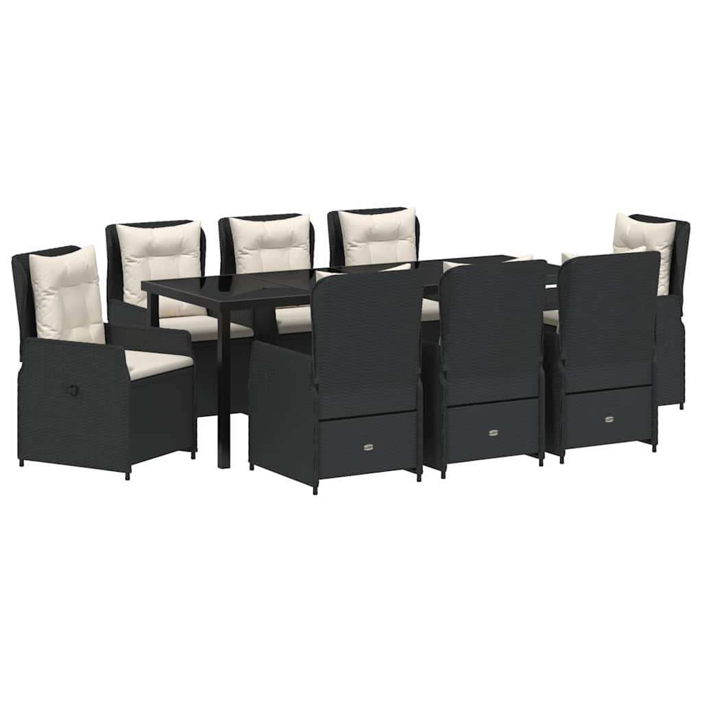 vidaXL Zestaw do jadalni w ogrodzie 9 pcs Czarny polirattan