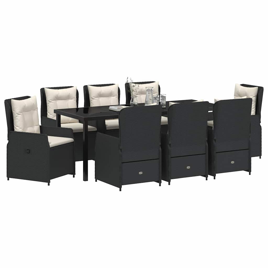 vidaXL Zestaw do jadalni w ogrodzie 9 pcs Czarny polirattan