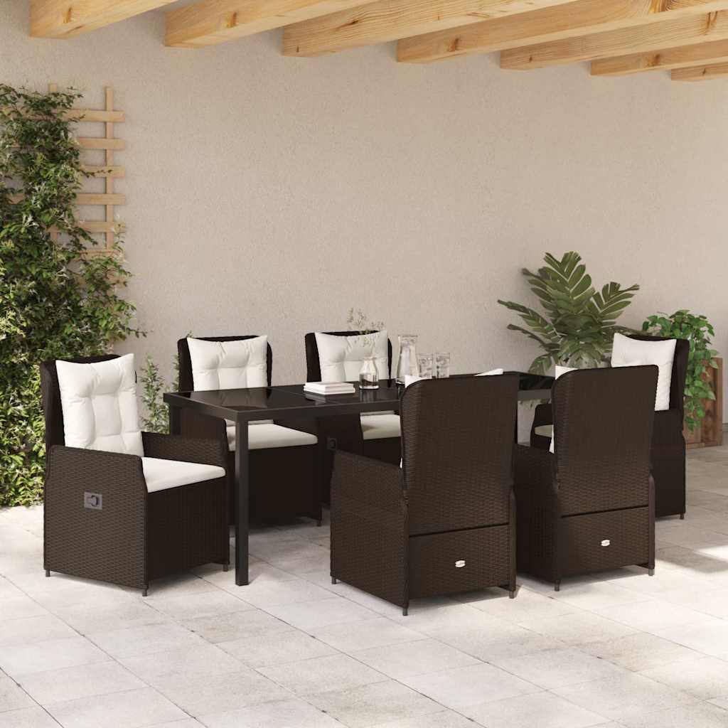vidaXL Zestaw do jadalni w ogrodzie 7 pcs Brązowy polirattan
