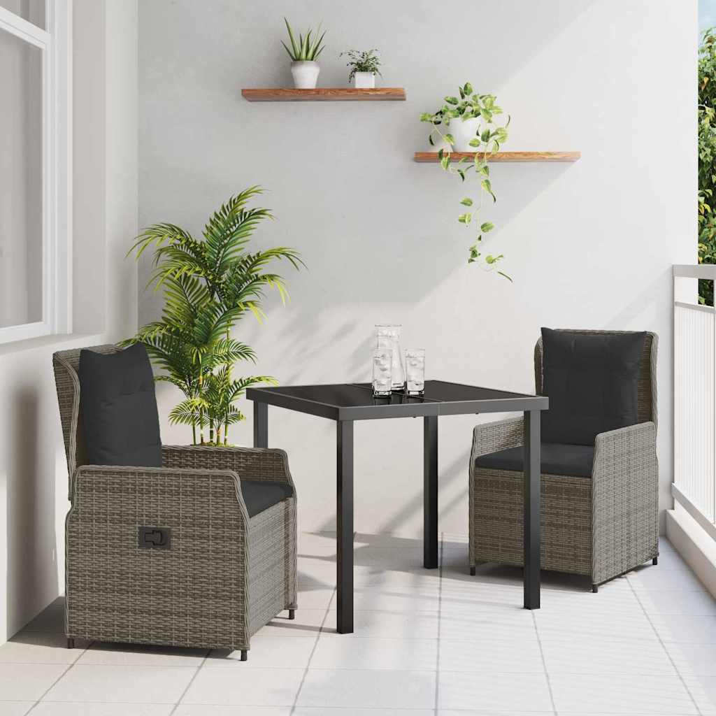 vidaXL Zestaw do jadalni w ogrodzie 3 pcs Szary polirattan