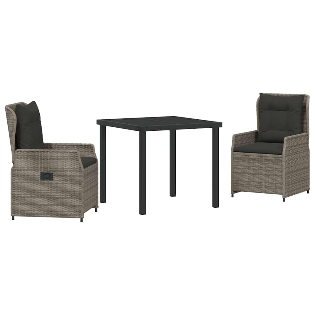 vidaXL Zestaw do jadalni w ogrodzie 3 pcs Szary polirattan