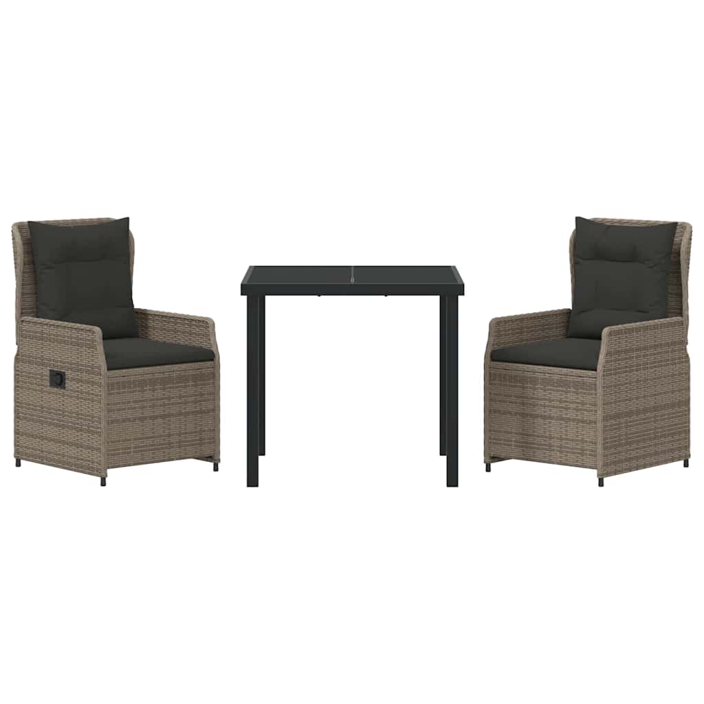 vidaXL Zestaw do jadalni w ogrodzie 3 pcs Szary polirattan