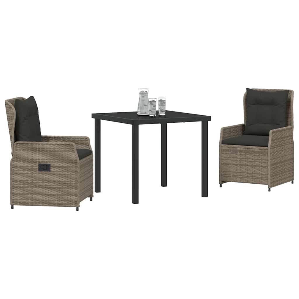 vidaXL Zestaw do jadalni w ogrodzie 3 pcs Szary polirattan
