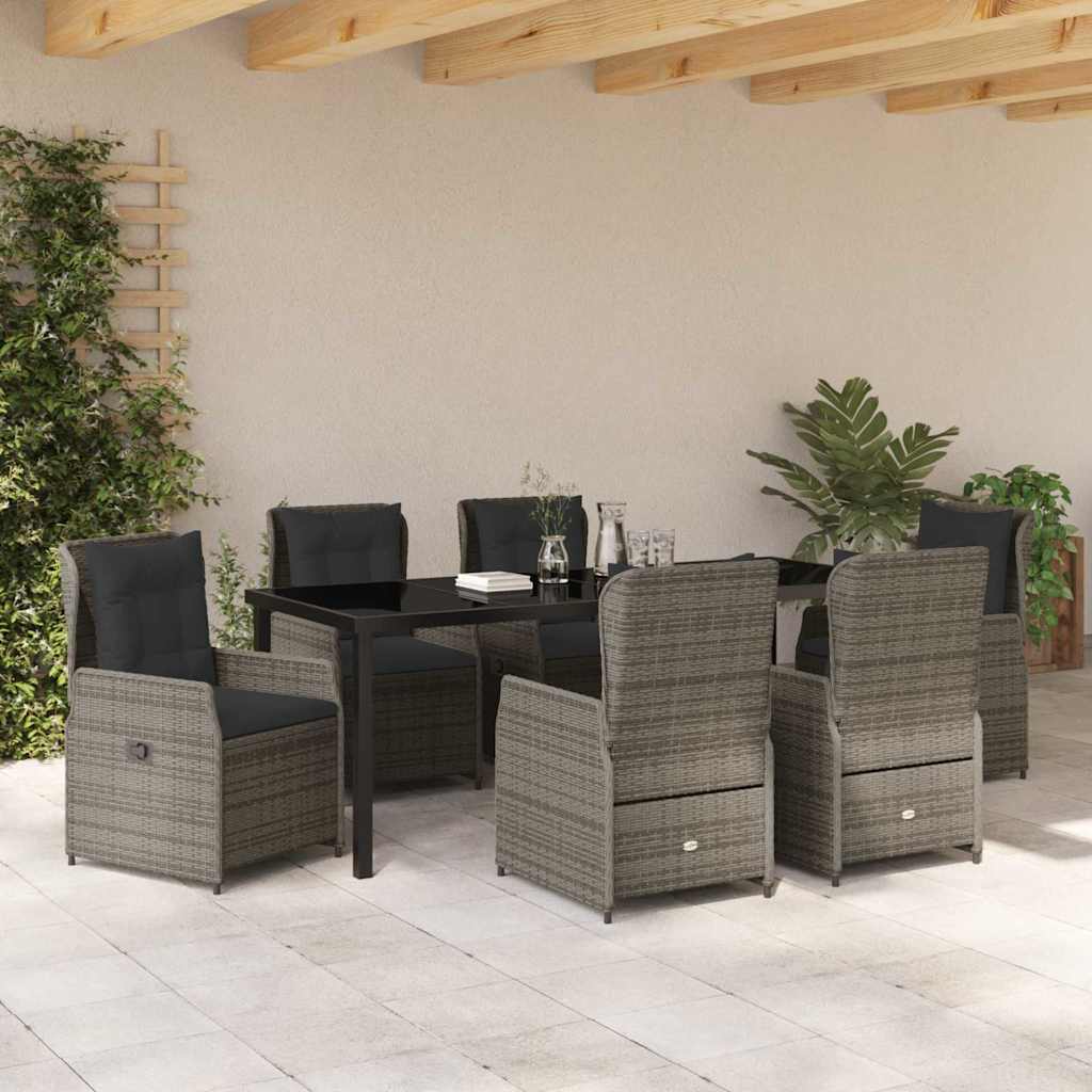 vidaXL Zestaw do jadalni w ogrodzie 7 pcs Szary polirattan