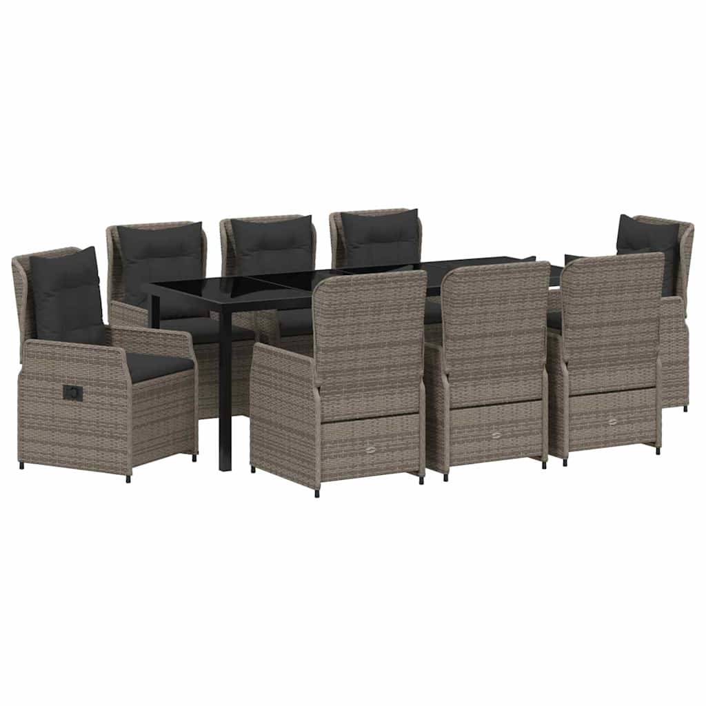 vidaXL Zestaw do jadalni w ogrodzie 9 pcs Szary polirattan