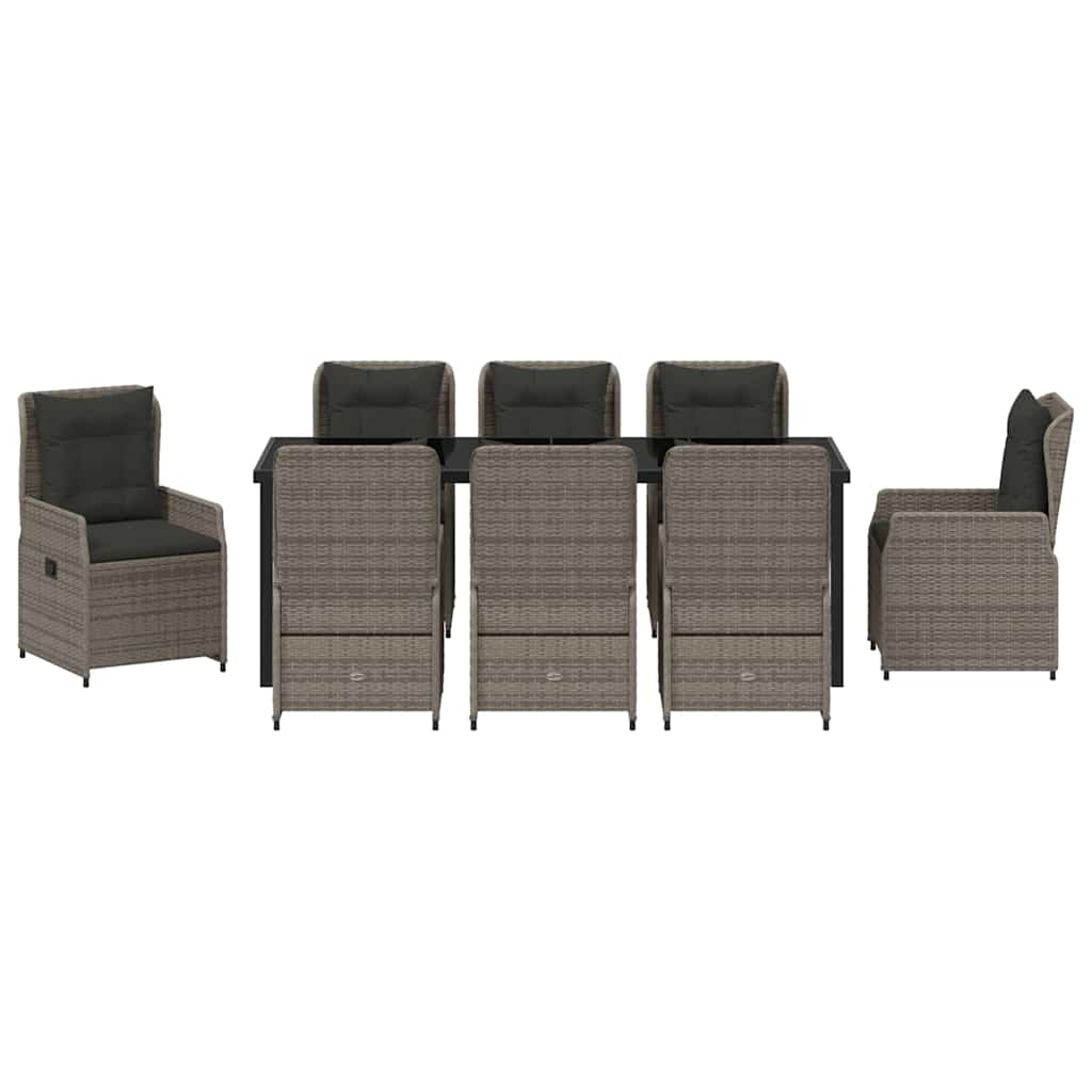 vidaXL Zestaw do jadalni w ogrodzie 9 pcs Szary polirattan
