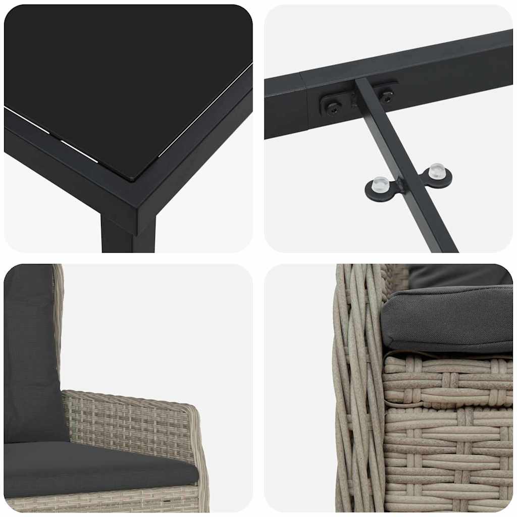 vidaXL Zestaw do jadalni w ogrodzie 3 pcs Jasnoszary polirattan