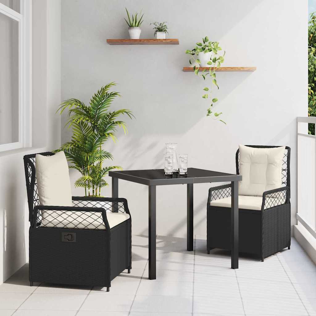 vidaXL Zestaw do jadalni w ogrodzie 3 pcs Czarny polirattan