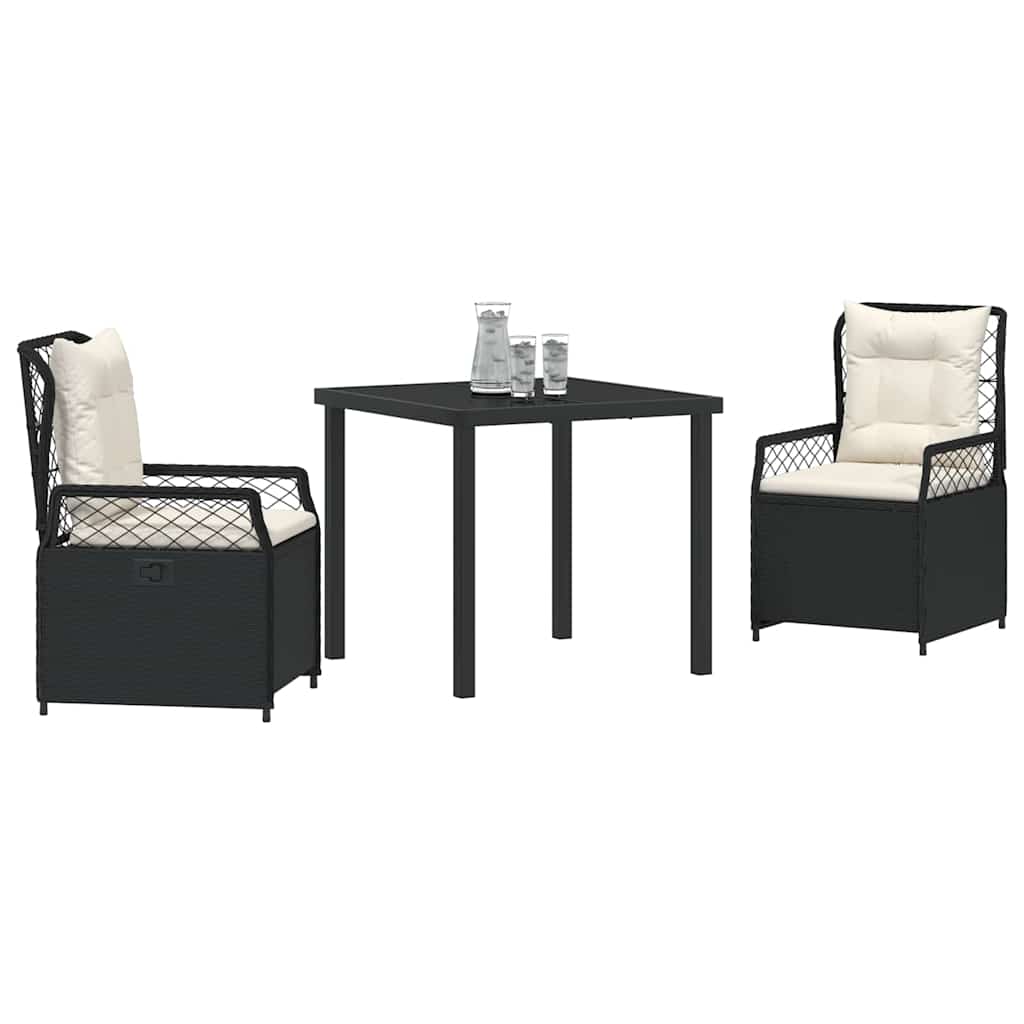 vidaXL Zestaw do jadalni w ogrodzie 3 pcs Czarny polirattan
