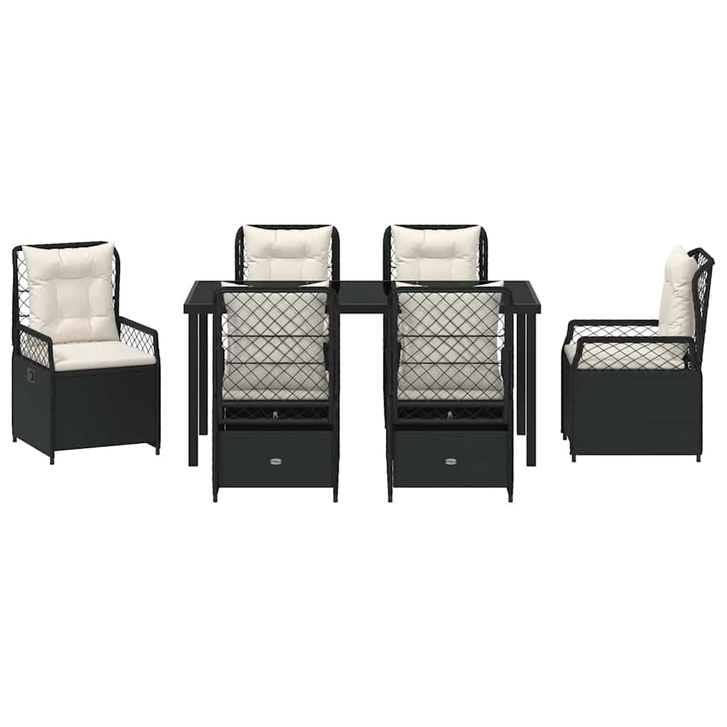 vidaXL Zestaw do jadalni w ogrodzie 7 pcs Czarny polirattan
