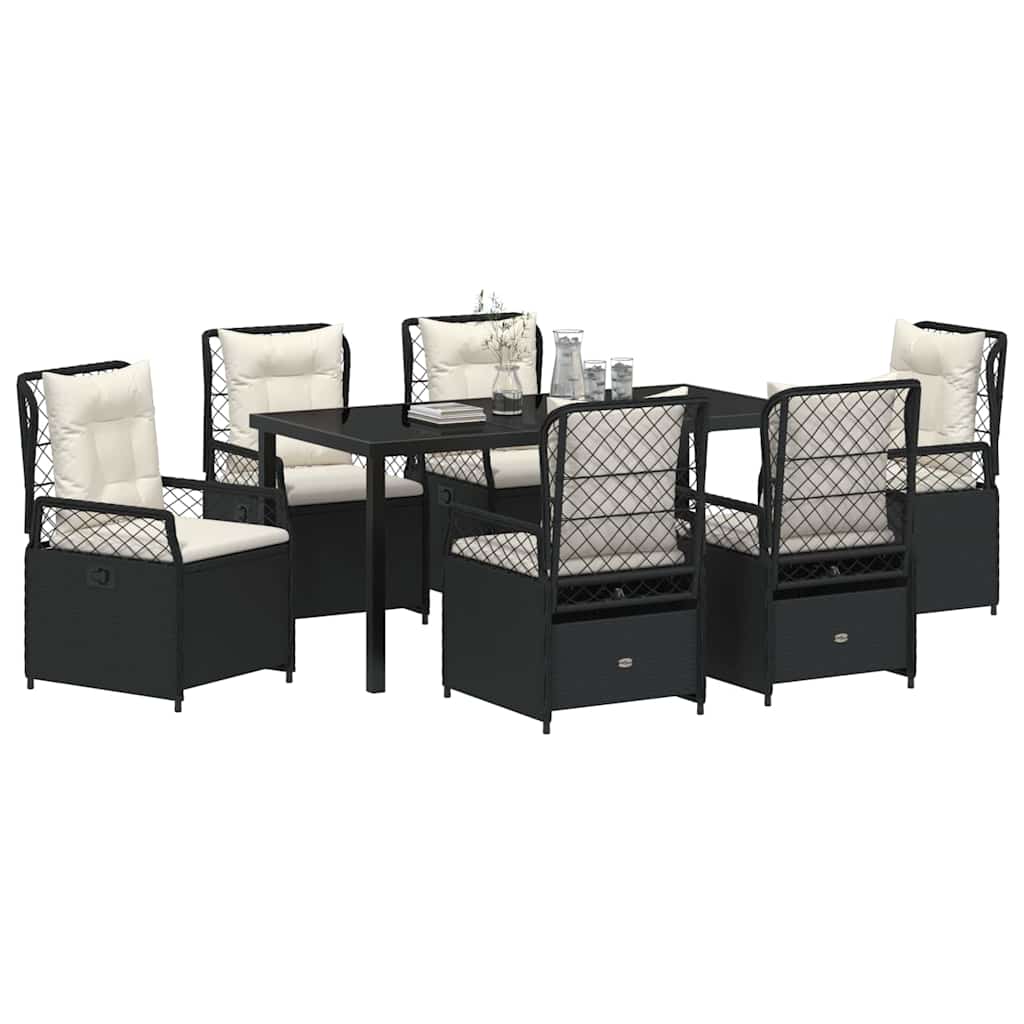 vidaXL Zestaw do jadalni w ogrodzie 7 pcs Czarny polirattan