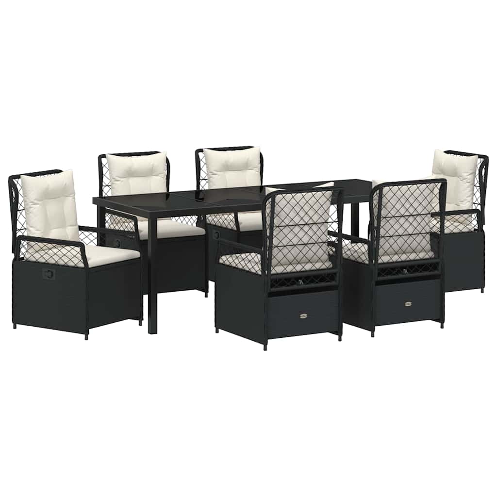 vidaXL Zestaw do jadalni w ogrodzie 7 pcs Czarny polirattan