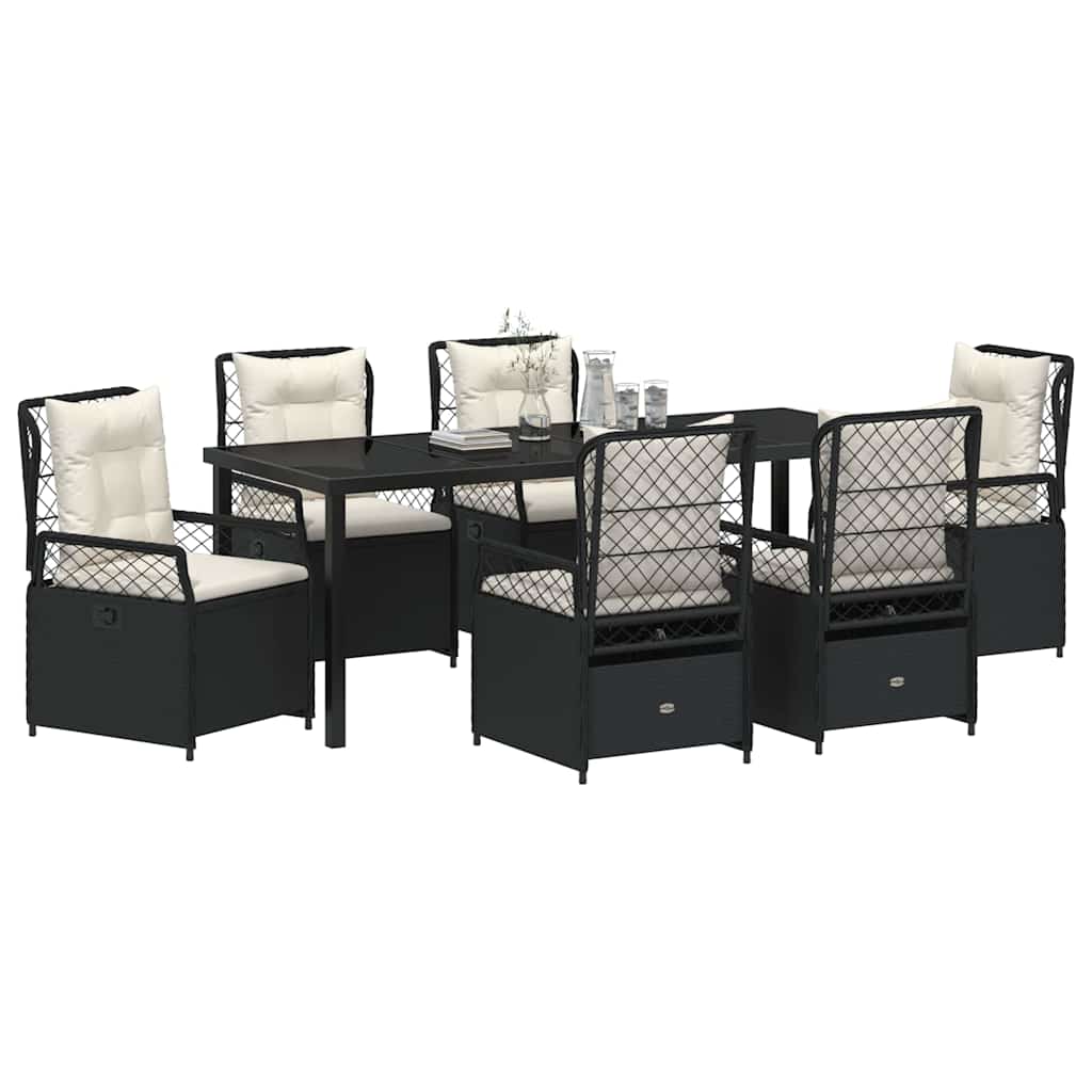 vidaXL Zestaw do jadalni w ogrodzie 7 pcs Czarny polirattan