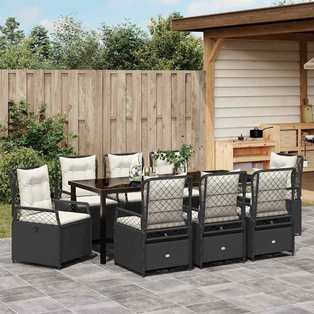 vidaXL Zestaw do jadalni w ogrodzie 9 pcs Czarny polirattan