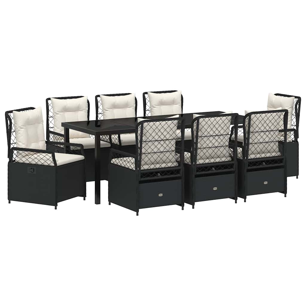 vidaXL Zestaw do jadalni w ogrodzie 9 pcs Czarny polirattan