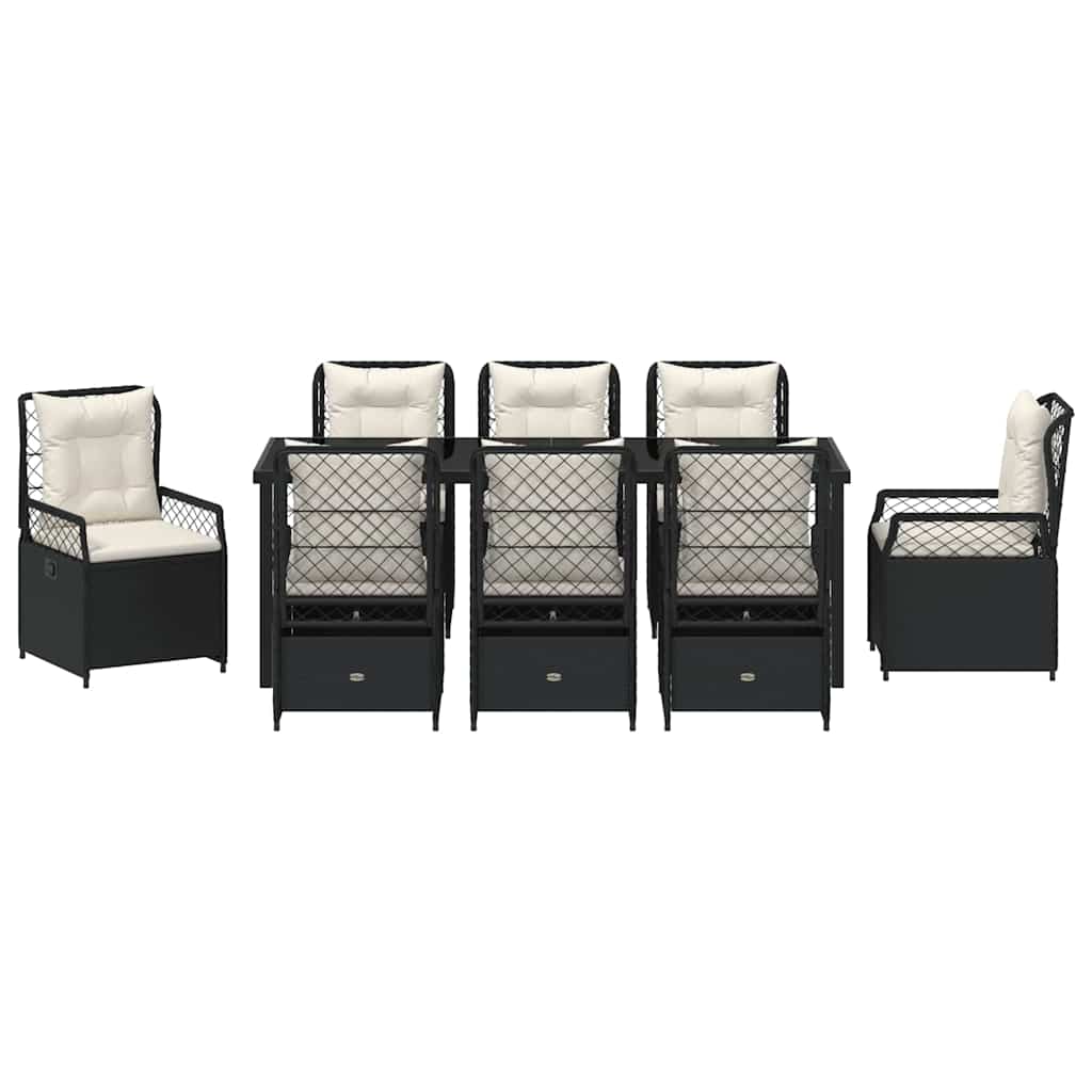 vidaXL Zestaw do jadalni w ogrodzie 9 pcs Czarny polirattan