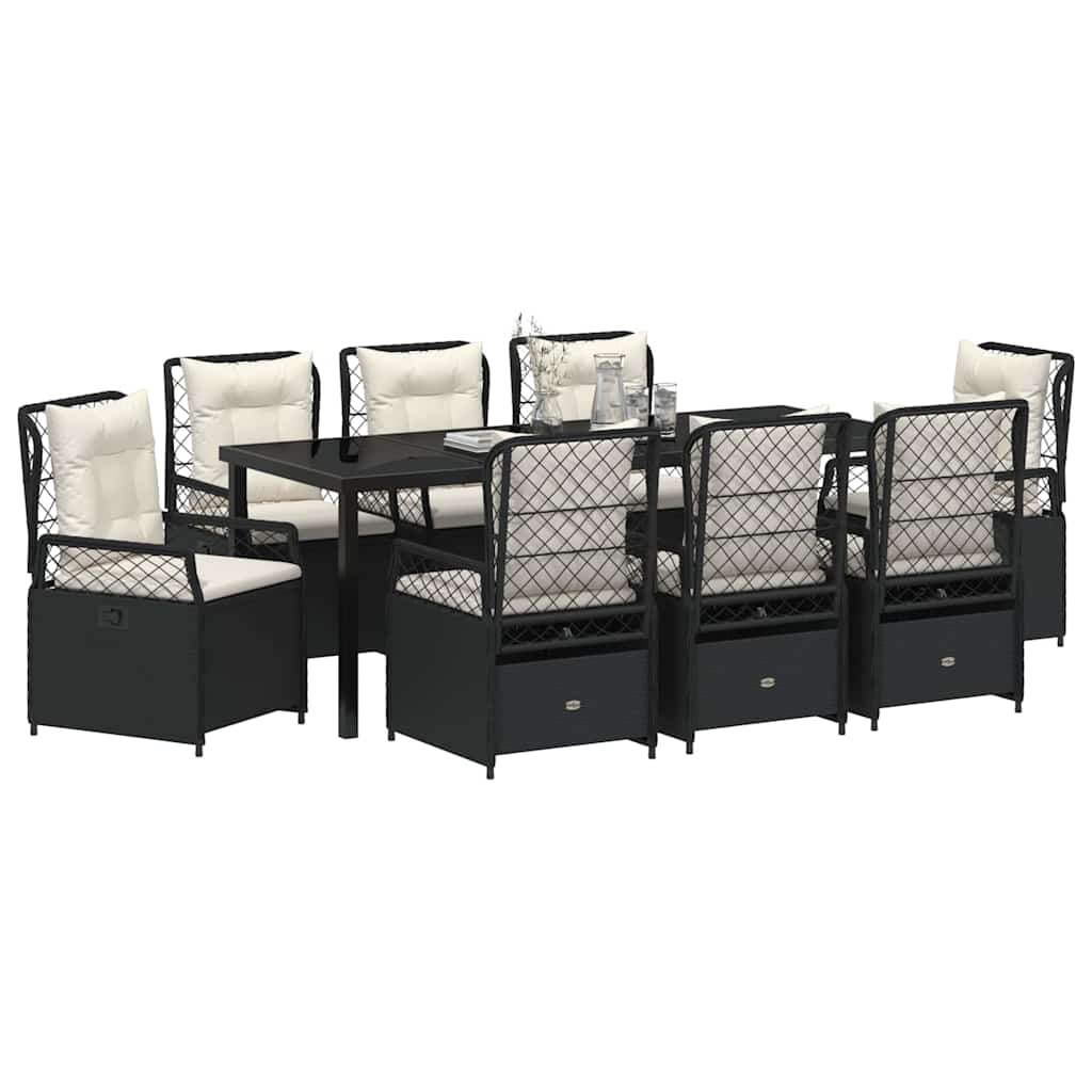 vidaXL Zestaw do jadalni w ogrodzie 9 pcs Czarny polirattan