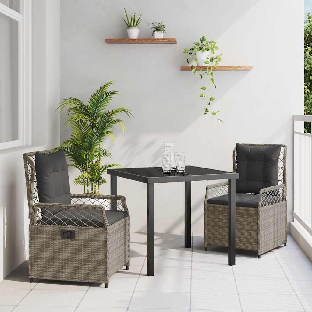 vidaXL Zestaw do jadalni w ogrodzie 3 pcs Szary polirattan