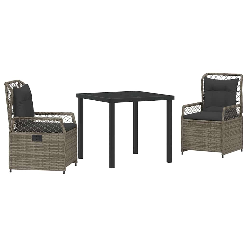 vidaXL Zestaw do jadalni w ogrodzie 3 pcs Szary polirattan