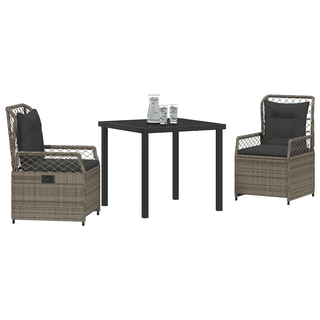 vidaXL Zestaw do jadalni w ogrodzie 3 pcs Szary polirattan
