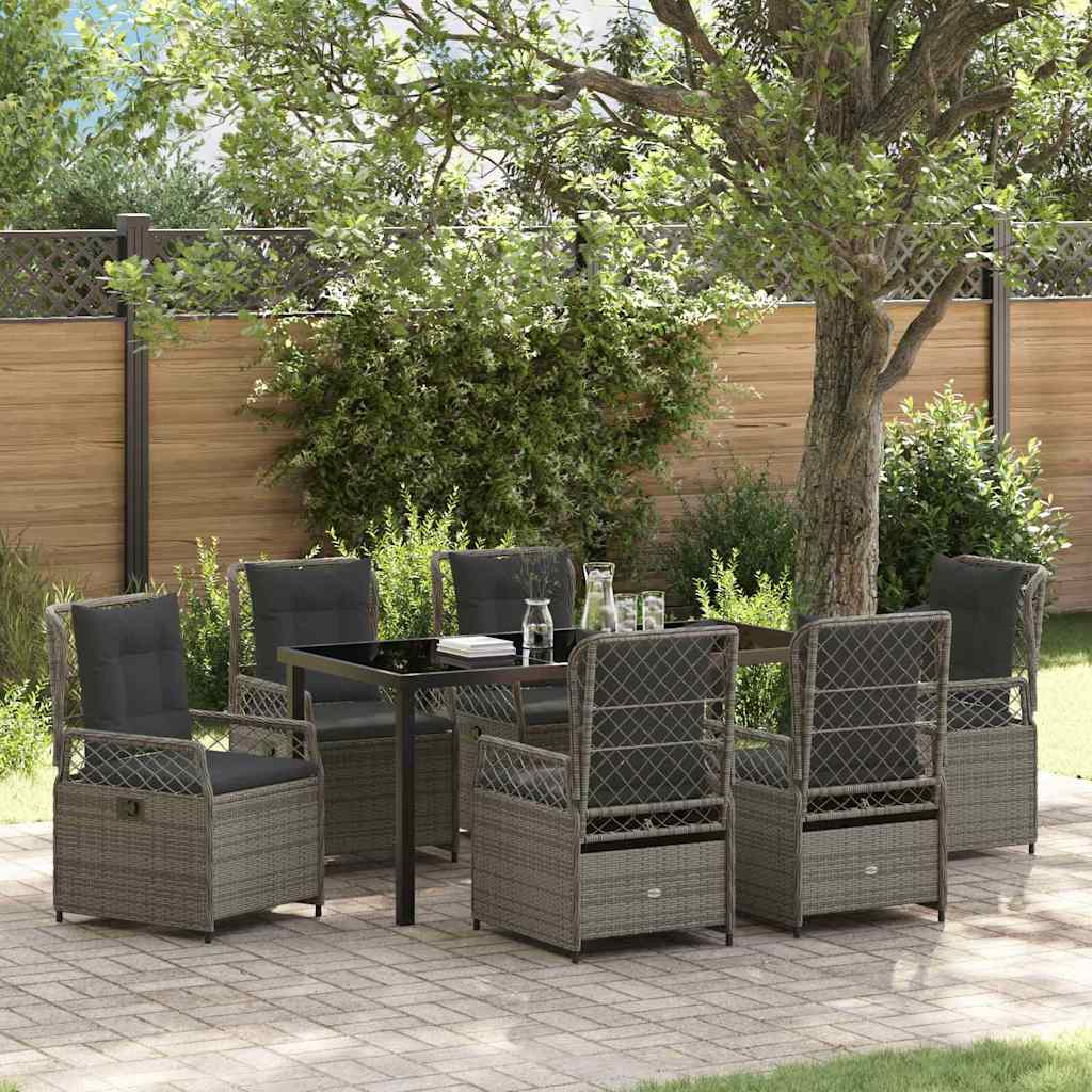 vidaXL Zestaw do jadalni w ogrodzie 7 pcs Szary polirattan