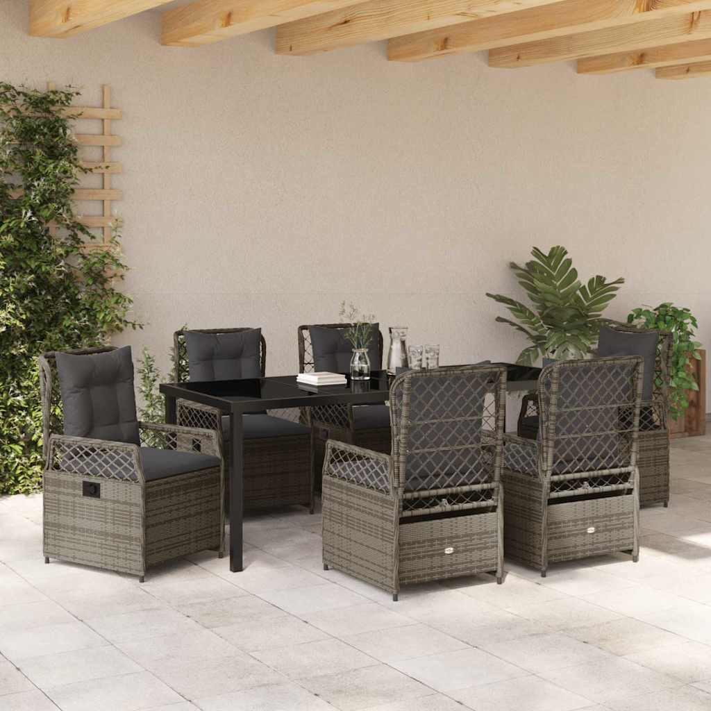 vidaXL Zestaw do jadalni w ogrodzie 7 pcs Szary polirattan
